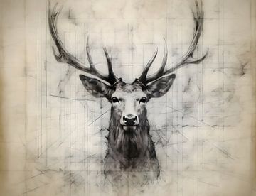 Vorstelijk hert - een etherische hert in grijstinten - Wall Art van Murti Jung