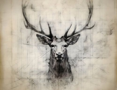 Regal Deer - An Ethereal Stag in Shades of Gray - Wall Art