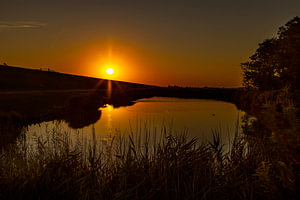Wattenmeer, Sonnenaufgang am Paesens Moddergat vor dem Deich
