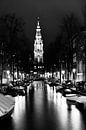 Amsterdamse Zuiderkerk in de avond zwart-wit van Dexter Reijsmeijer thumbnail