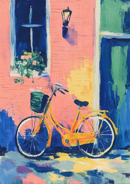 Gelbes Fahrrad in bunter Stadt von Niklas Maximilian