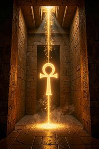 Fantasy Pharaoh Wall Art: ANKHET - A Glowing Egyptian Ankh Inside a Temple