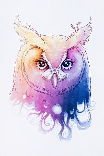 Kleurrijke aquarel uil illustratie