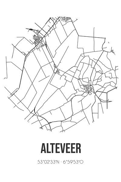 Alteveer (Groningen) | Map | Black and white by Prints of Place
