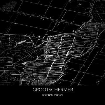 Black-and-white map of Grootschermer, North Holland. by Rezona