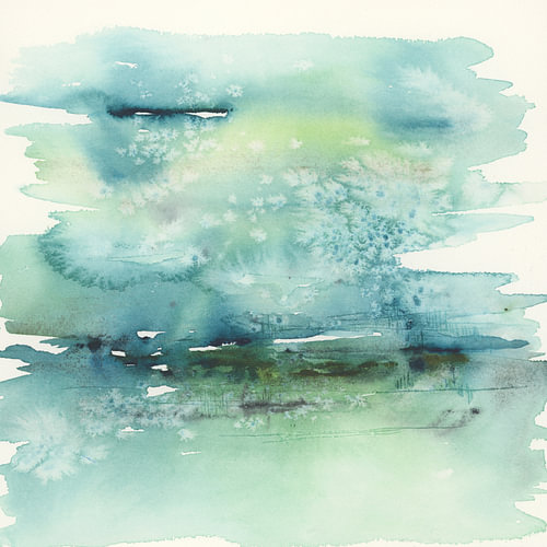 Abstract landscape in blue, hand-painted watercolour by AnkieArt
