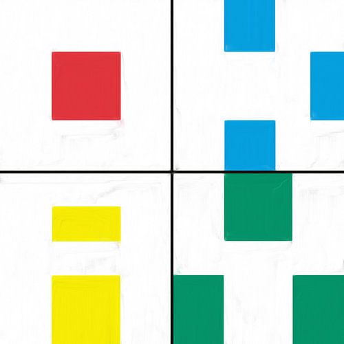 Geometric shapes in red blue yellow green