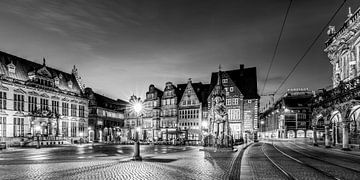 Panorama marktplein in Bremen - zwart-wit van Werner Dieterich