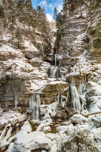 Bavarian waterfall in winter