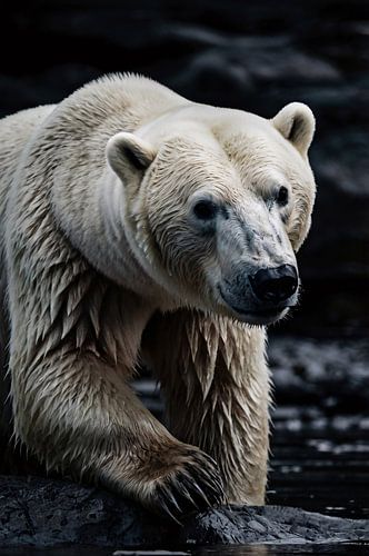 IJsbeer in monochroom landschap