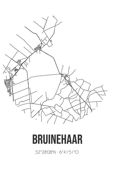 Bruinehaar (Overijssel) | Map | Black and White by Prints of Place