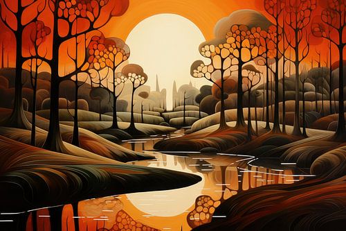 Bizarre surreal art deco landscape of an alien planet