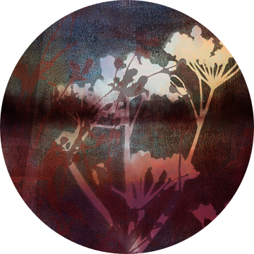 Modern abstract botanisch. Bloemen in donkerroze, bruin, grijs van Dina Dankers