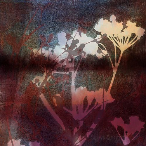 Modern abstract botanisch. Bloemen in donkerroze, bruin, grijs