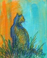 Kattenstudie in oranje en blauw