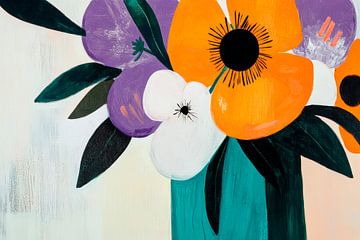Composition florale multicolore dans un vase - Moderne sur Poster Art Shop