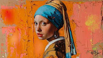 Modern girl with the pareI Johannes Vermeer "Fragments of Past" by René van den Berg