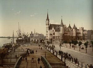 View of the Steen with the harbour, Antwerp, Belgium (1890-1900)
