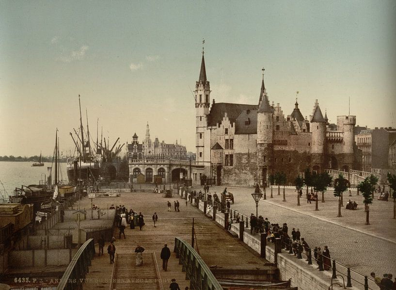 Vue du Steen avec le port, Anvers, Belgique (1890-1900) par Vintage Afbeeldingen