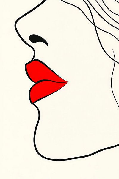 Lippenkunst in Rot und Schwarz – Minimalistisch von Poster Art Shop