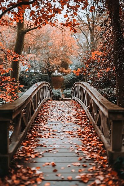 Pont en bois dans un paysage d'automne par Art & Soul Creations