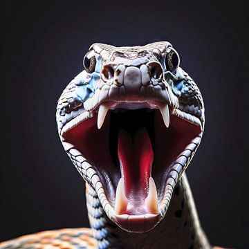 Le serpent ouvre grand la bouche sur Frank Heinz