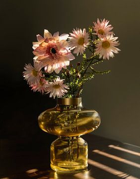 Still life with silk flowers.