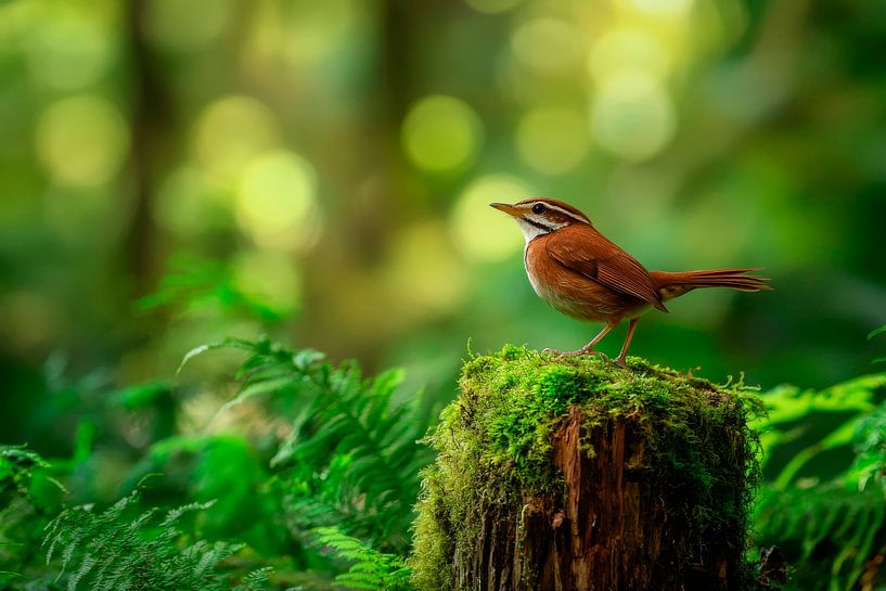 Forest bird on tree stump in moss by Poster Art Shop
