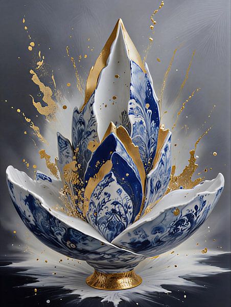 Delfts blauw tulp goud portret van J.a Dijkstra