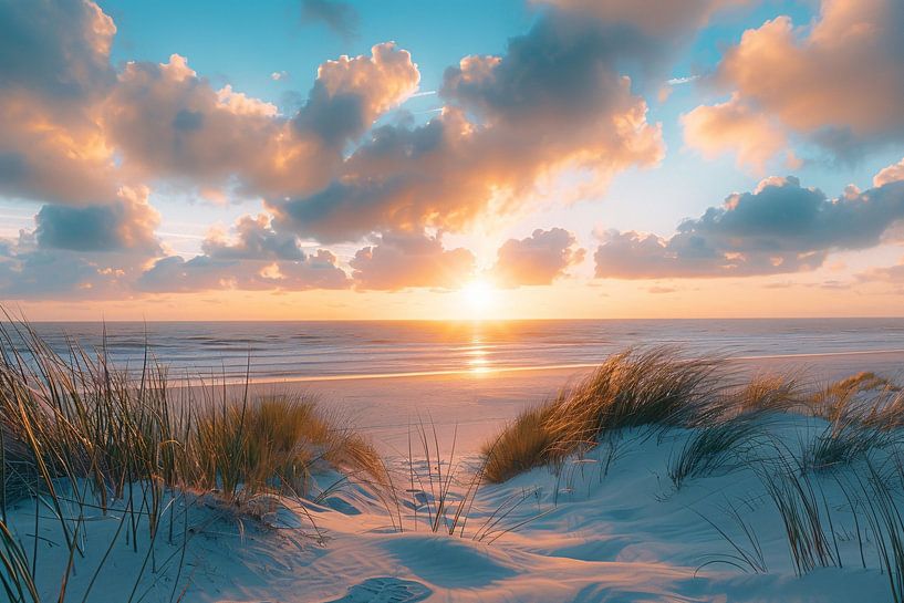 Lever de soleil enchanteur sur une plage de sable tranquille par Art & Soul Creations