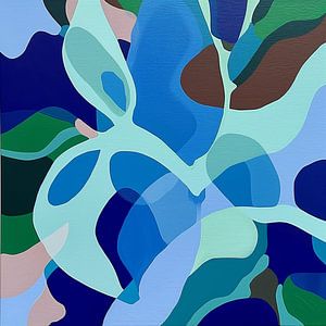 Fluisterende Bladeren: Abstractie in Blauw en Groen van Color Square