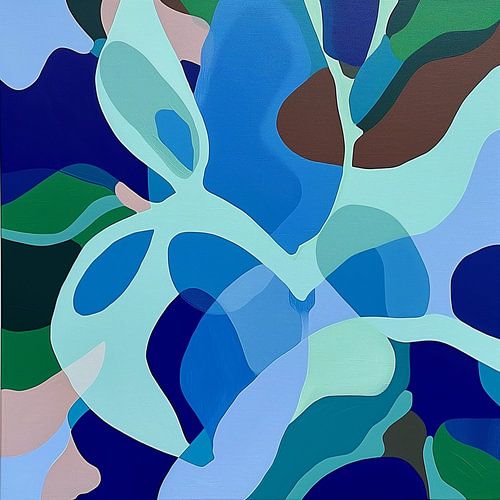Fluisterende Bladeren: Abstractie in Blauw en Groen
