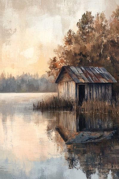 Cabane abandonnée au bord d'un lac tranquille par Imperial Art House