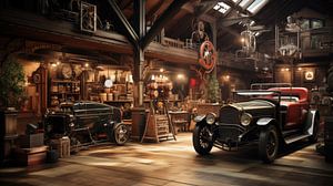 Alter Vintage Retro Oldtimer in einer alten Autowerkstatt