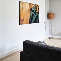 Kundenfoto: Luxuriöses abstraktes Porträt einer Frau in Gold, Schwarz und Grün von Digitale Schilderijen, als ArtFrame