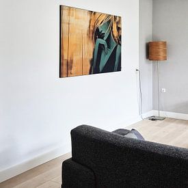 Kundenfoto: Luxuriöses abstraktes Porträt einer Frau in Gold, Schwarz und Grün von Digitale Schilderijen, als ArtFrame