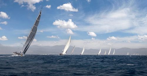 Sailing with super yacht on the Mediterranean.