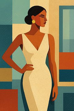 Illustration d'une femme élégante. sur Galerie Hoppenbrouwers