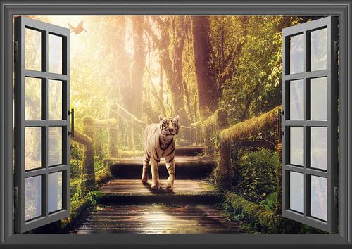 kijken naar een tijger uit het raam