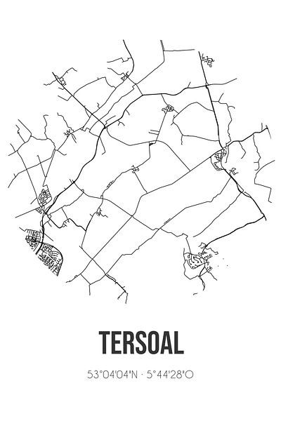 Tersoal (Fryslan) | Karte | Schwarz und weiß von Ortsdrucke