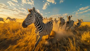 Rennende zebra's panorama van TheXclusive Art