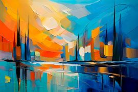 Moderne abstrakte Malerei: Skyline-Wolkenkratzer von Studio Pieternel