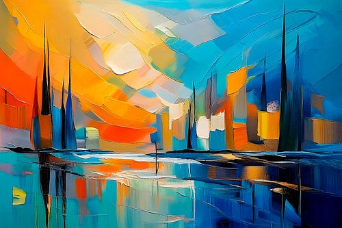 Modern abstract schilderij: Skyline wolkenkrabbers