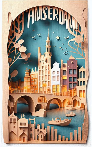 3D-Papercut-Artwork von Amsterdam von Dreamy Faces