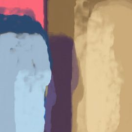 Retro 70s style abstract art in warm brown, beige, purple, blue and neon pink. by Dina Dankers