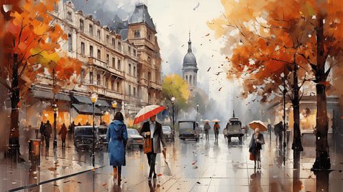 Abstract schilderij acryl winkelen cijfers kunst, modern abstract, skyline en steden in de herfst