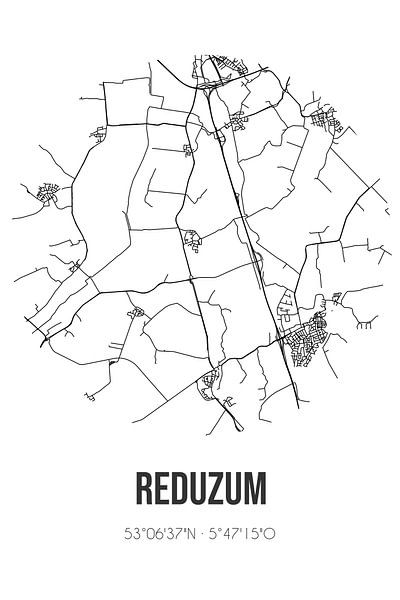 Reduzum (Fryslan) | Karte | Schwarz und weiß von Ortsdrucke