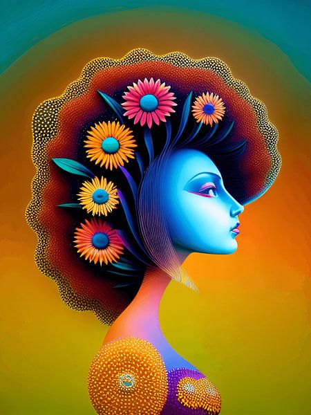 Vrouw van zijkant met bloemen haar van On Your Wall