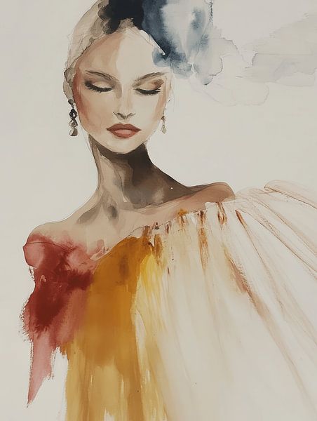 Modern portrait, watercolour by Carla Van Iersel