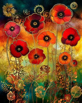 Colourful poppies. by Carla van Zomeren